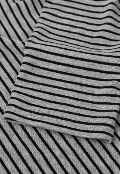 Striped Ribbed Knit Top with Floral Tie Detail