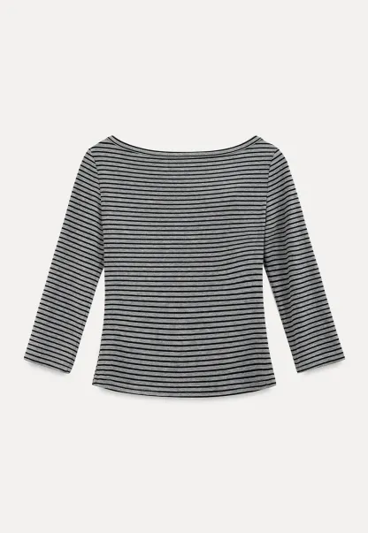 Striped Ribbed Knit Top with Floral Tie Detail