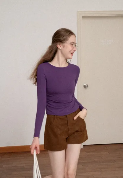 Long Sleeve Round Neck Fitted Knit Top