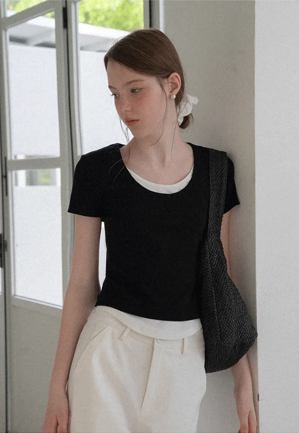 Cropped Layered Neck Short Sleeve Tshirt