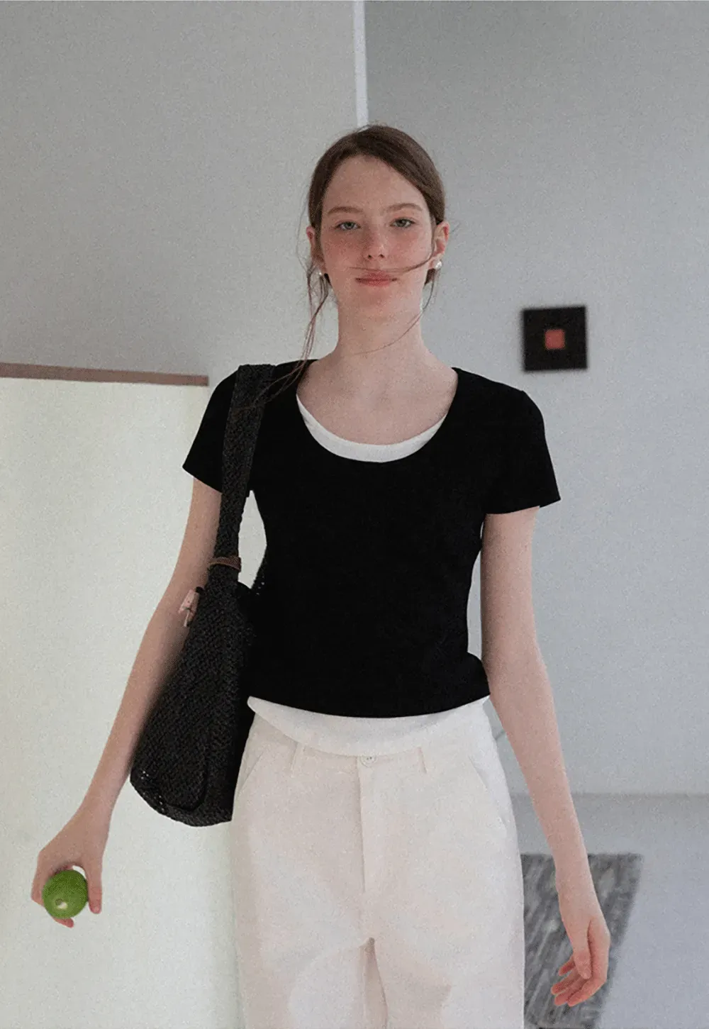 Cropped Layered Neck Short Sleeve Tshirt