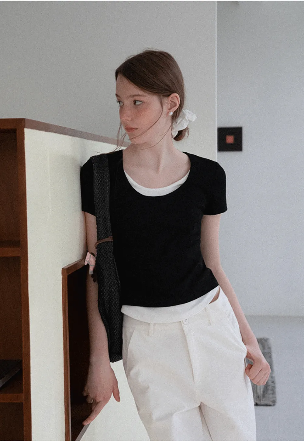 Cropped Layered Neck Short Sleeve Tshirt