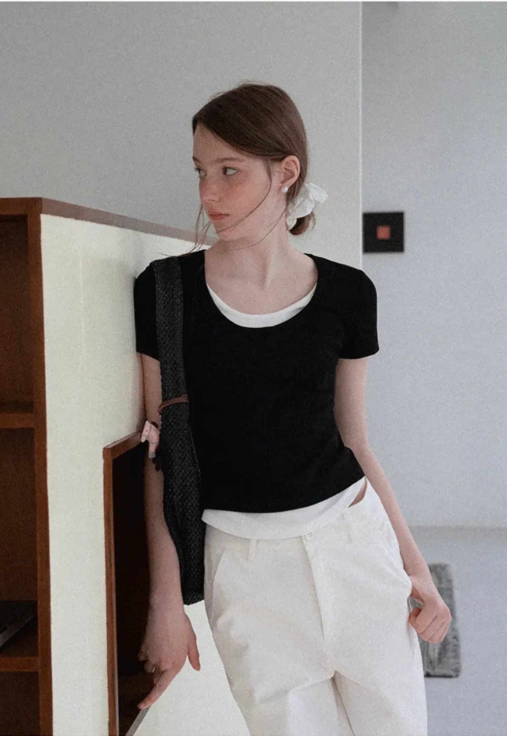 Cropped Layered Neck Short Sleeve Tshirt