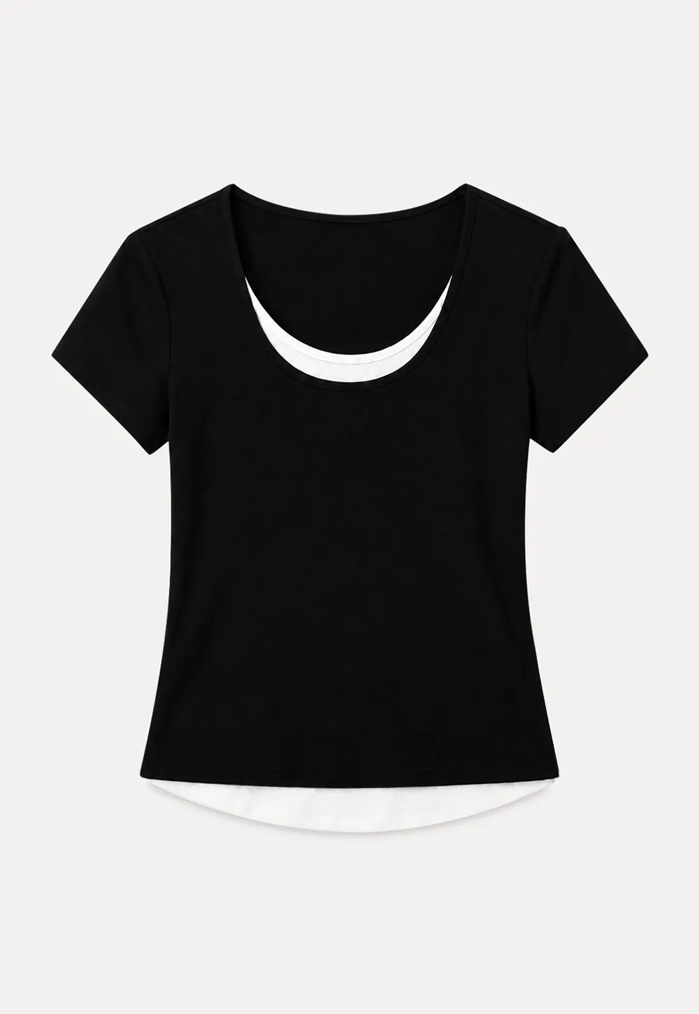 Cropped Layered Neck Short Sleeve Tshirt