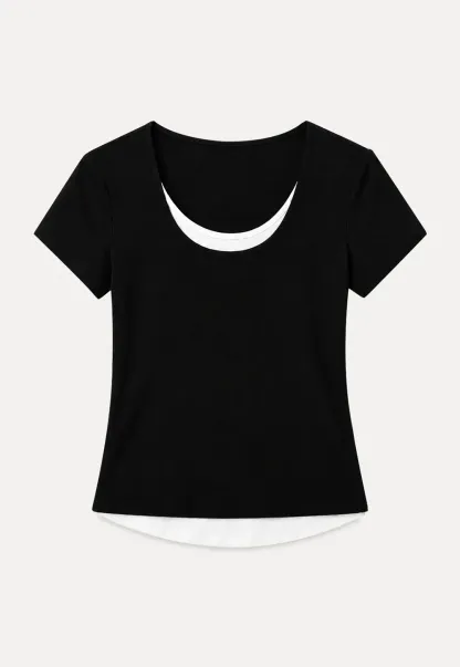 Cropped Layered Neck Short Sleeve Tshirt