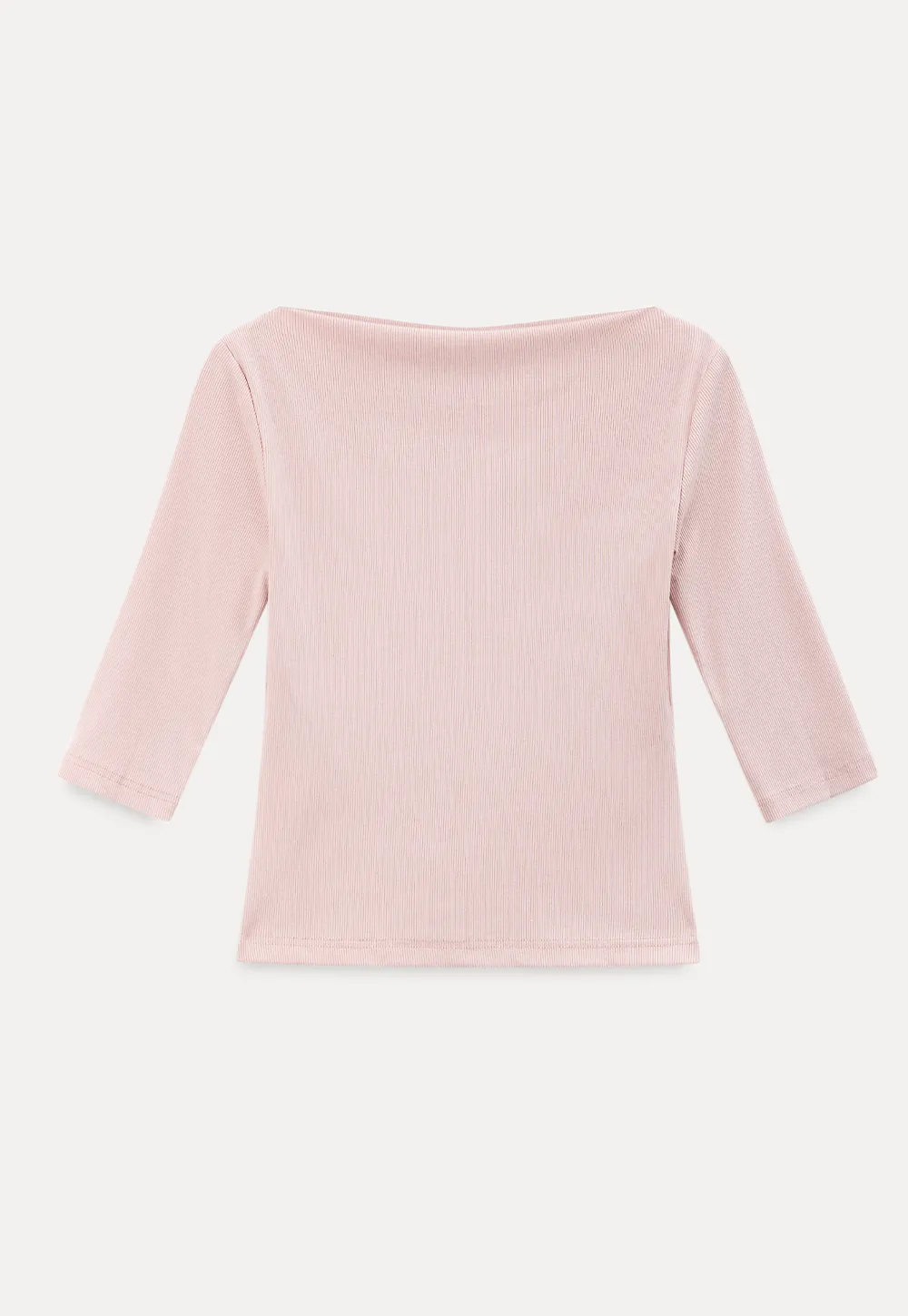 Boat Neck Three Quarter Sleeve Ribbed Knit Tshirt