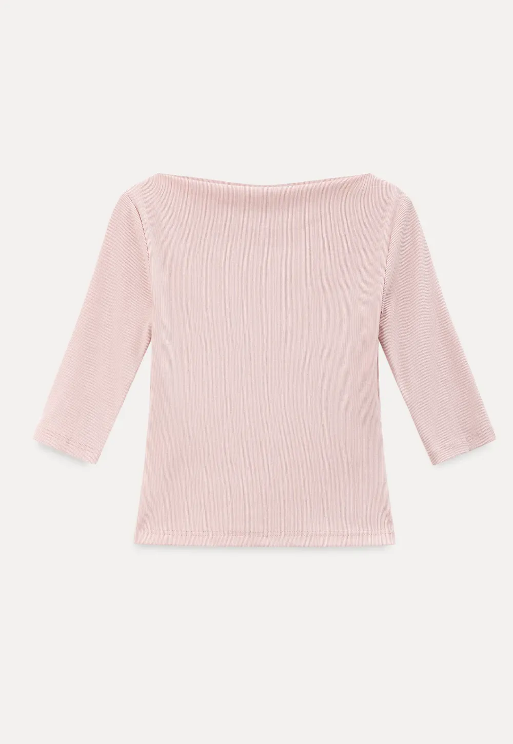 Boat Neck Three Quarter Sleeve Ribbed Knit Tshirt