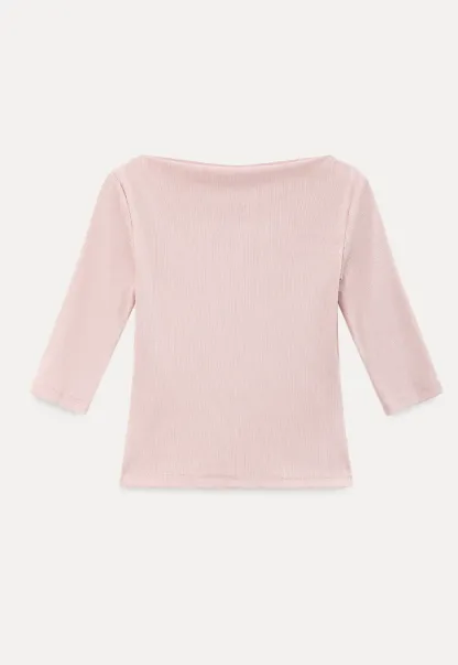 Boat Neck Three Quarter Sleeve Ribbed Knit Tshirt