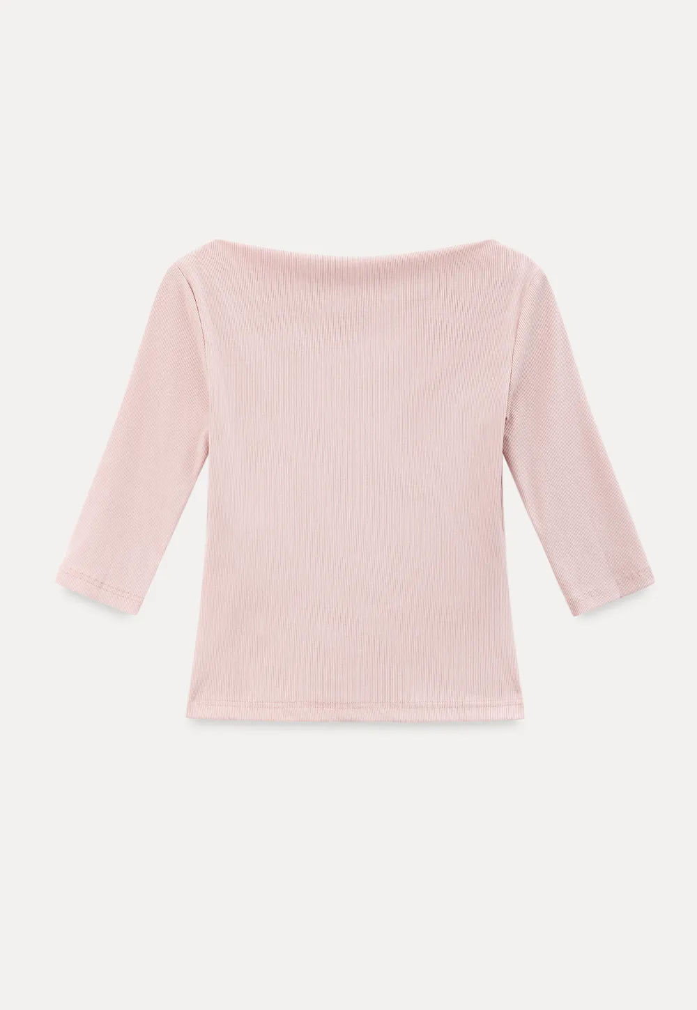 Boat Neck Three Quarter Sleeve Ribbed Knit Tshirt