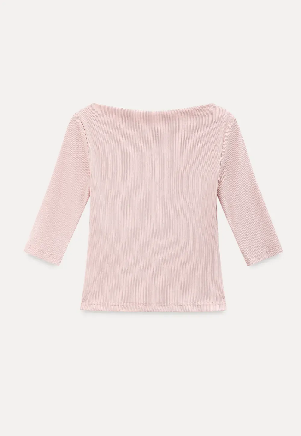 Boat Neck Three Quarter Sleeve Ribbed Knit Tshirt
