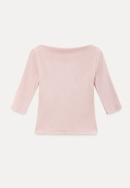 Boat Neck Three Quarter Sleeve Ribbed Knit Tshirt