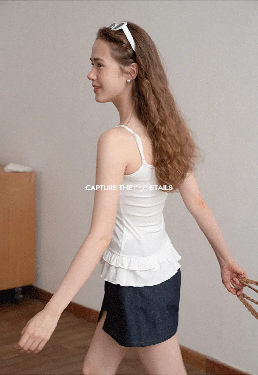 Ruffled Hem Long Sleeve Top and Denim Skirt