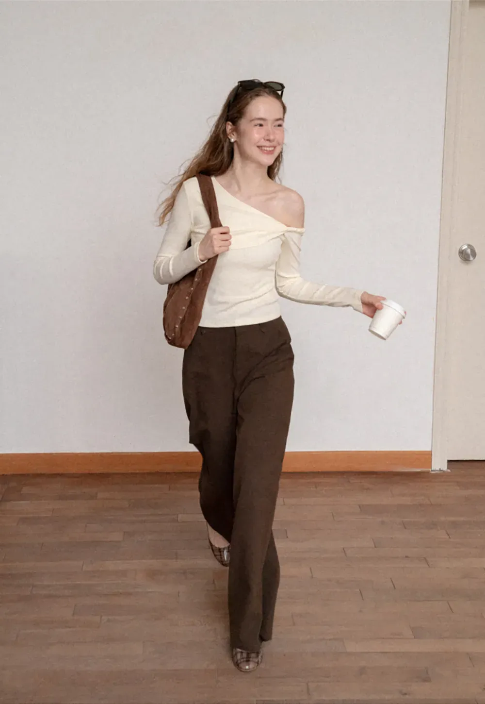 Asymmetrical Off Shoulder Long Sleeve Knit Top