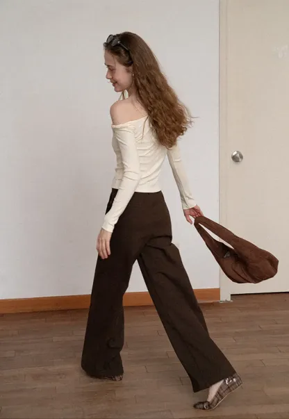 Asymmetrical Off Shoulder Long Sleeve Knit Top