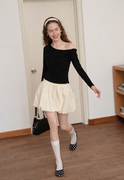 Asymmetrical Off Shoulder Long Sleeve Knit Top