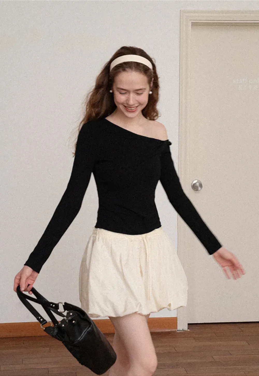 Asymmetrical Off Shoulder Long Sleeve Knit Top