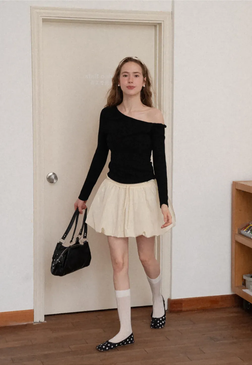 Asymmetrical Off Shoulder Long Sleeve Knit Top