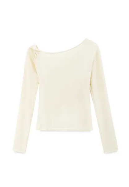 Asymmetrical Off Shoulder Long Sleeve Knit Top