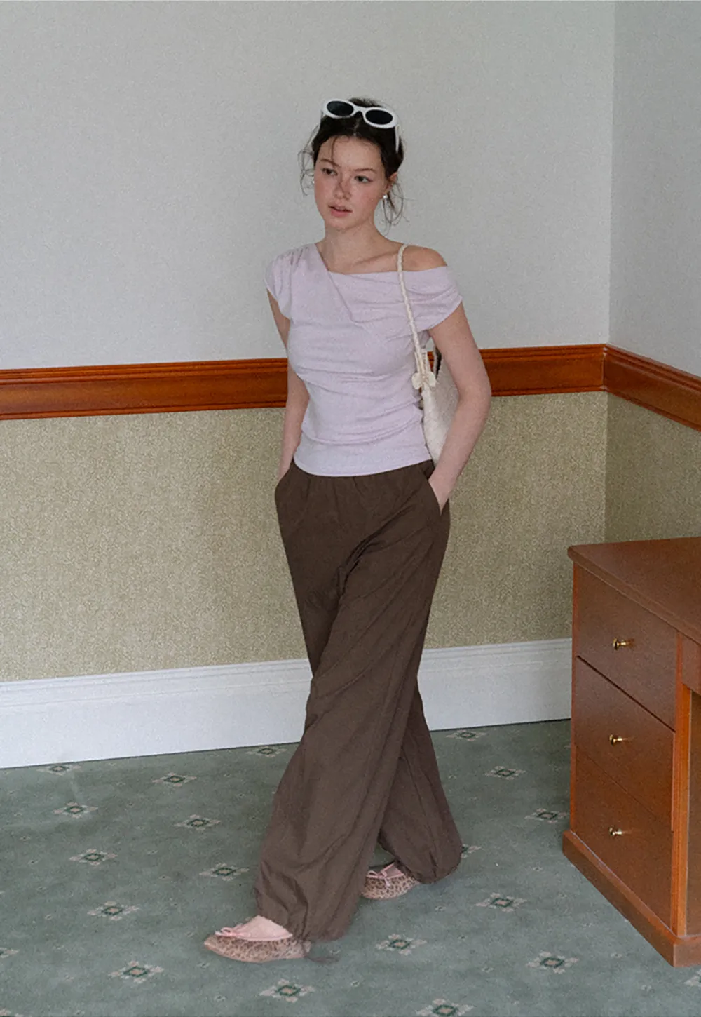 Off Shoulder Ruched Sleeve Cropped Top