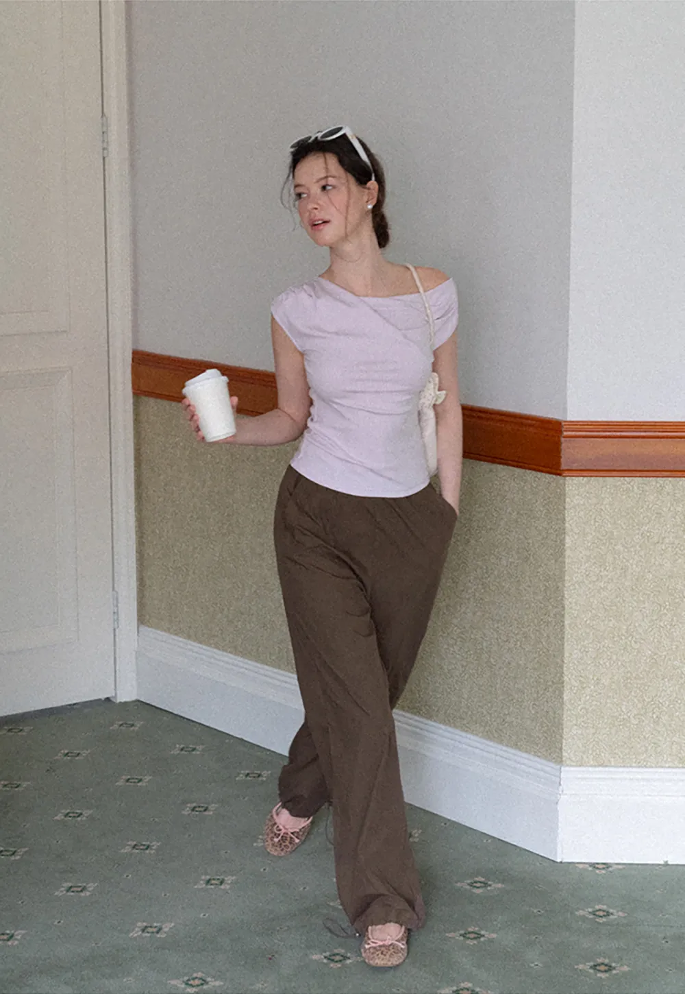 Off Shoulder Ruched Sleeve Cropped Top