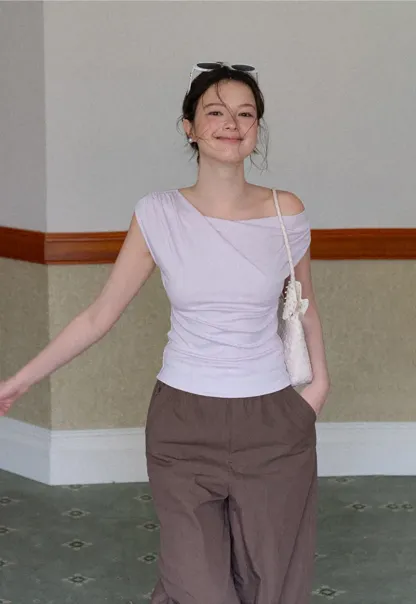 Off Shoulder Ruched Sleeve Cropped Top