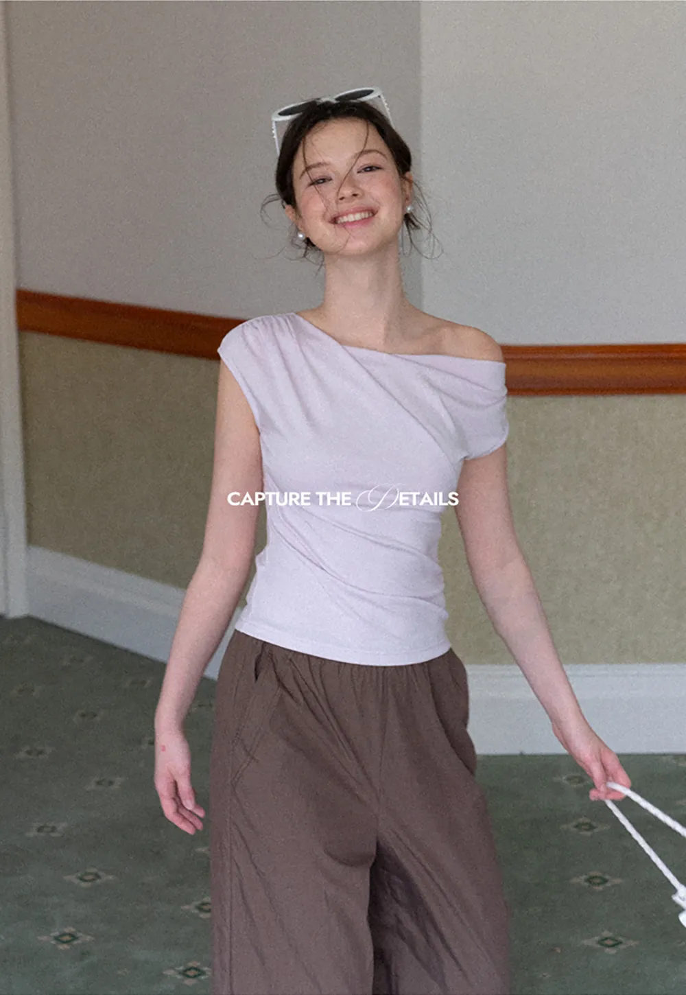 Off Shoulder Ruched Sleeve Cropped Top