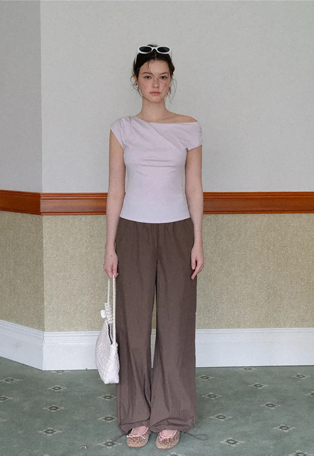 Off Shoulder Ruched Sleeve Cropped Top