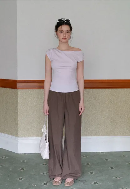Off Shoulder Ruched Sleeve Cropped Top