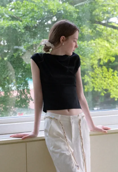 Off Shoulder Ruched Sleeve Cropped Top