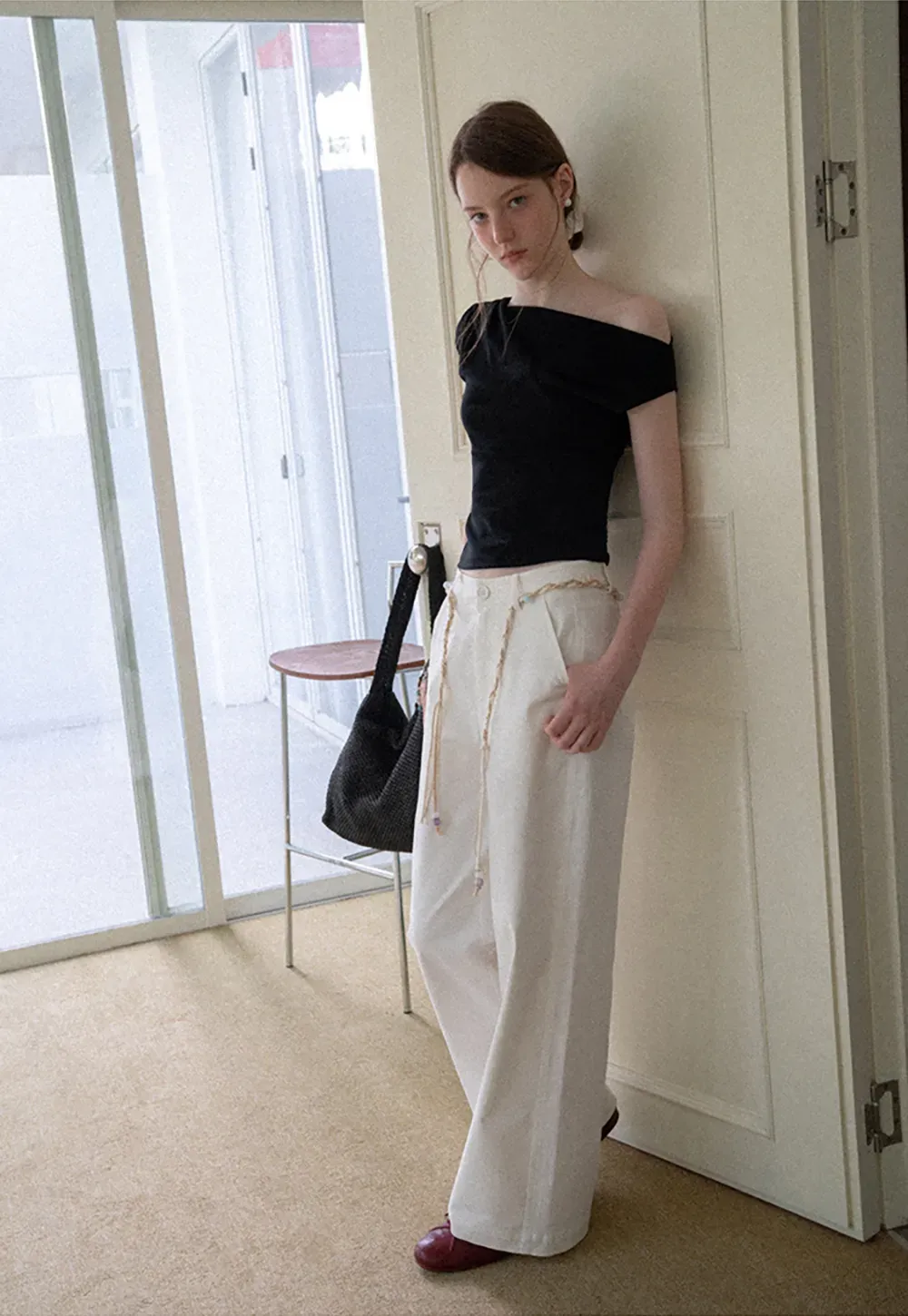 Off Shoulder Ruched Sleeve Cropped Top