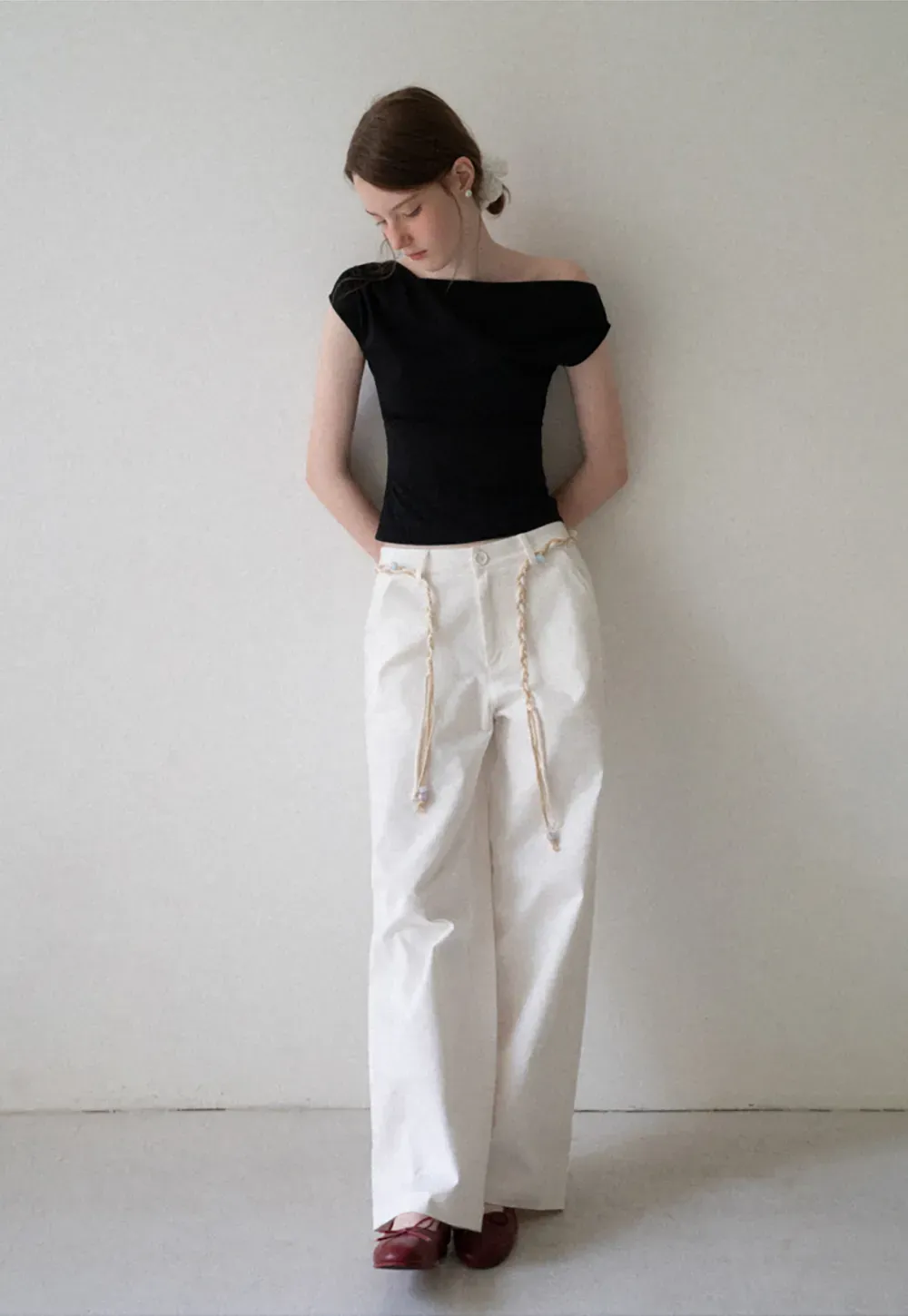 Off Shoulder Ruched Sleeve Cropped Top