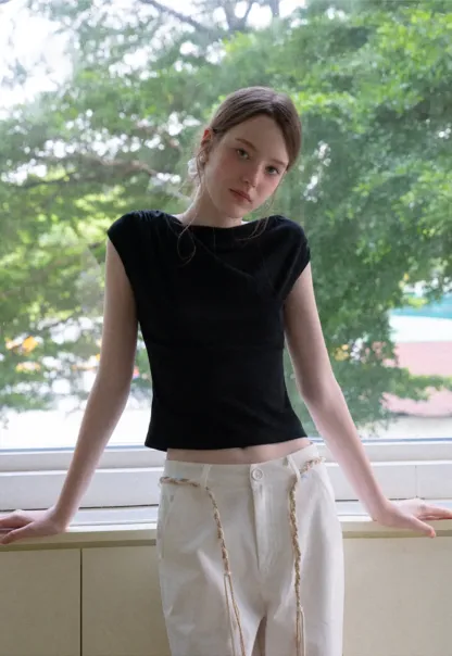 Off Shoulder Ruched Sleeve Cropped Top