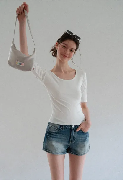 Scoop Neck Short Sleeve Fitted Tshirt
