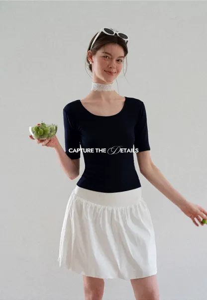 Scoop Neck Short Sleeve Fitted Tshirt