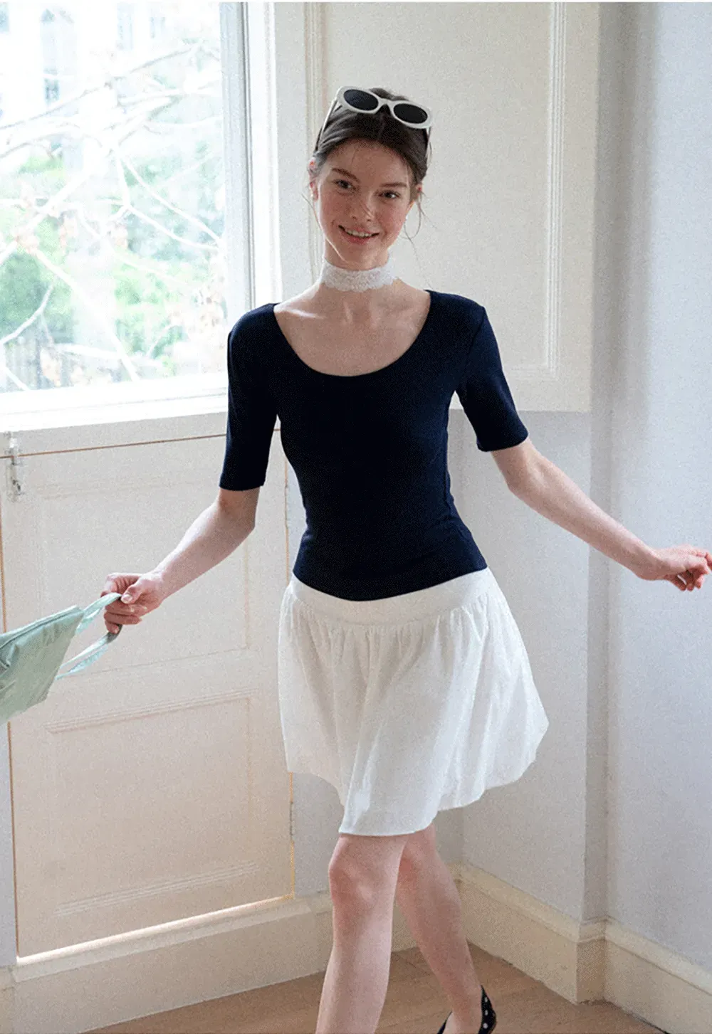 Scoop Neck Short Sleeve Fitted Tshirt