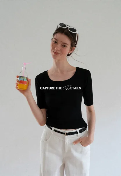 Scoop Neck Short Sleeve Fitted Tshirt