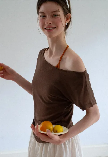 Asymmetrical One Shoulder Short Sleeve Tshirt