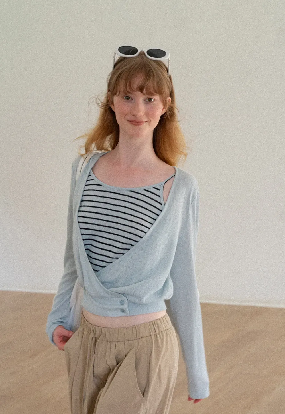 Cropped Wrap Front Cardigan with Button Closure