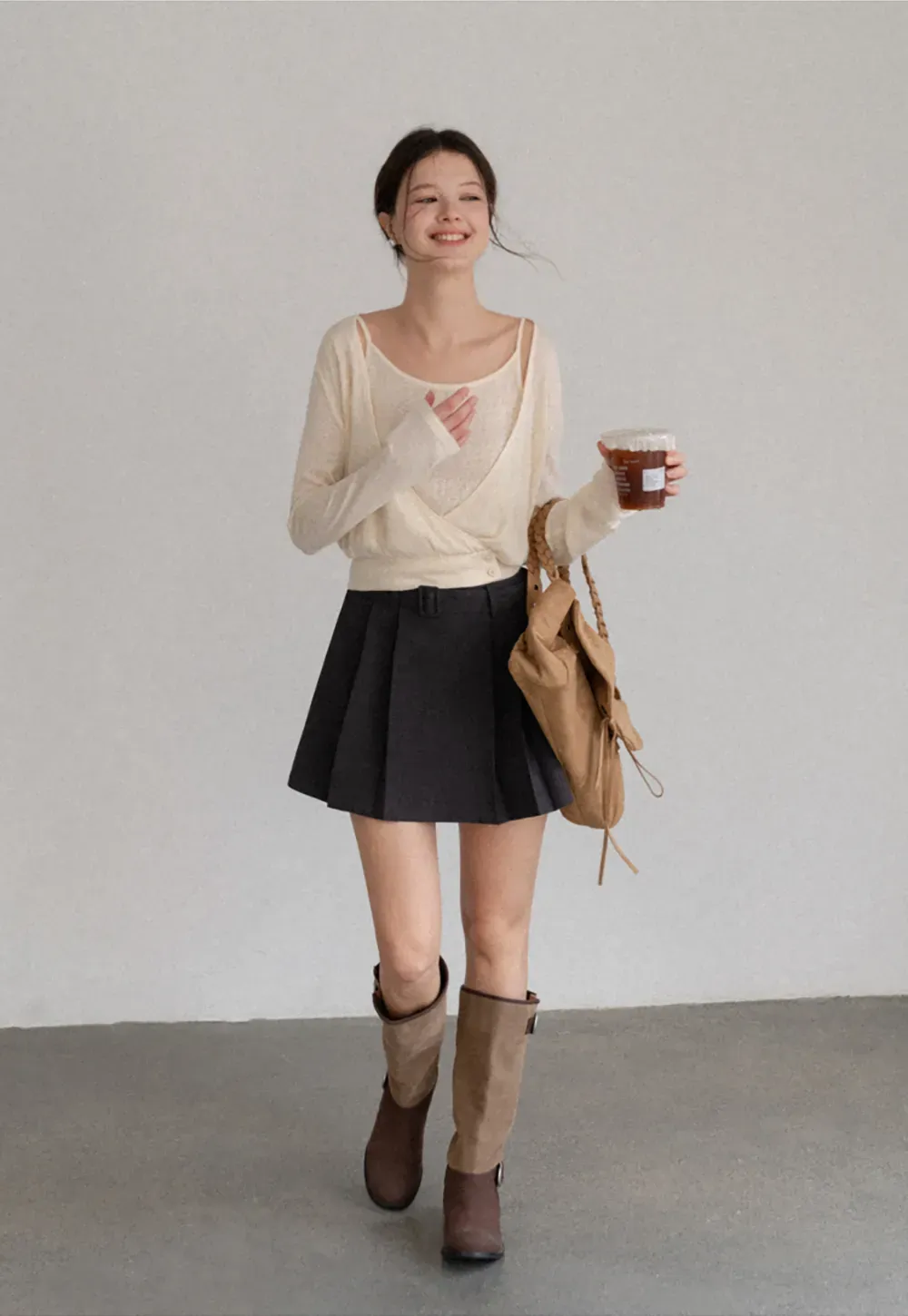 Cropped Wrap Front Cardigan with Button Closure