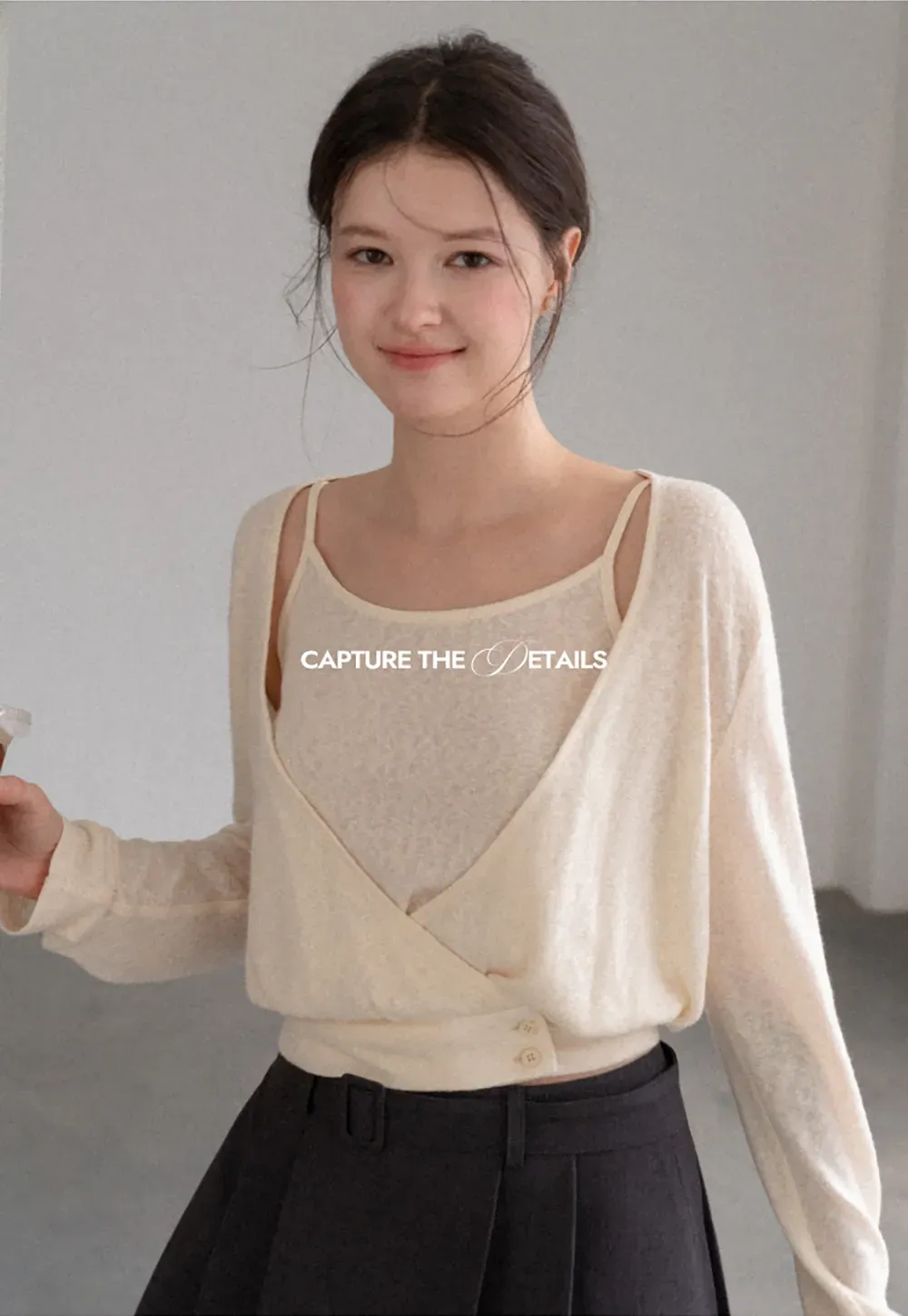 Cropped Wrap Front Cardigan with Button Closure