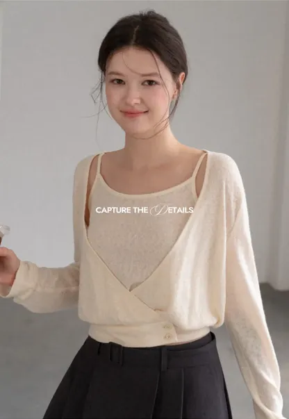 Cropped Wrap Front Cardigan with Button Closure