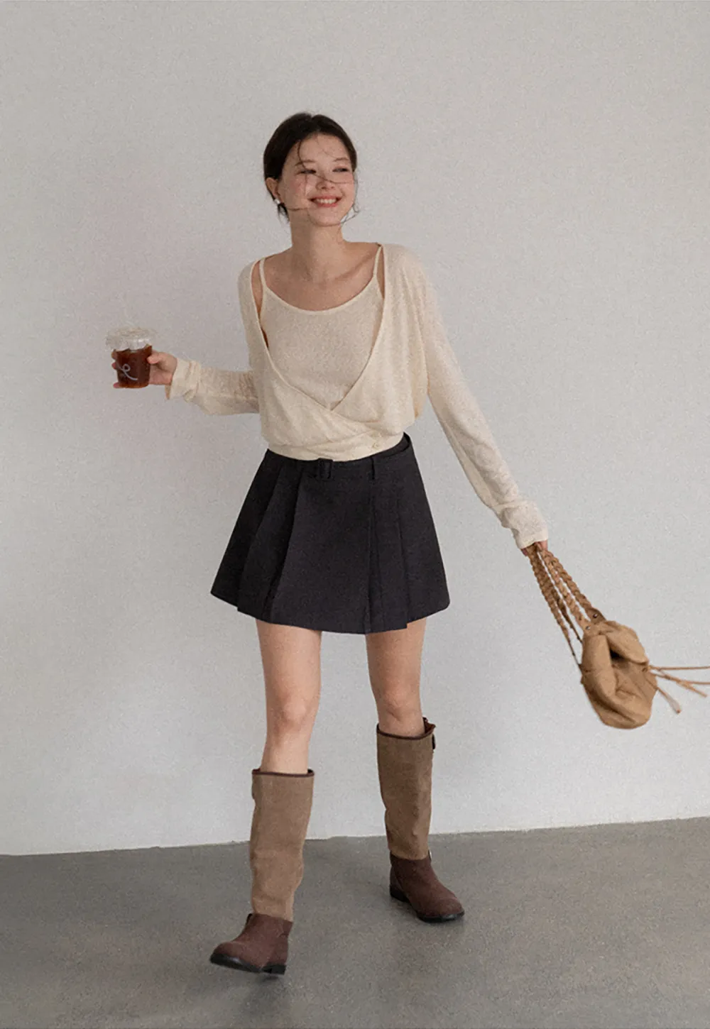 Cropped Wrap Front Cardigan with Button Closure