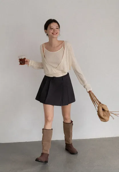 Cropped Wrap Front Cardigan with Button Closure