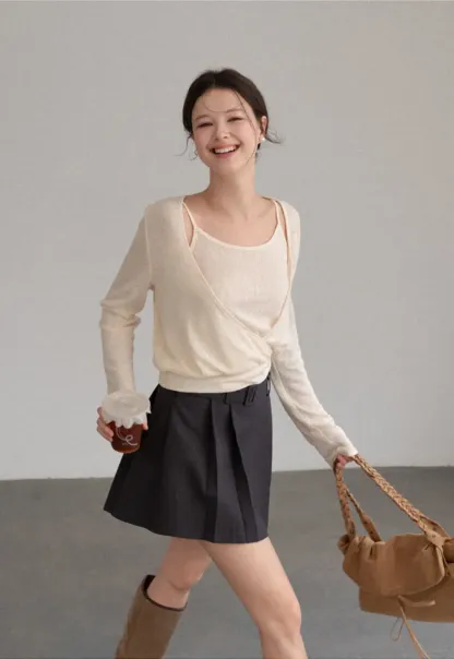 Cropped Wrap Front Cardigan with Button Closure
