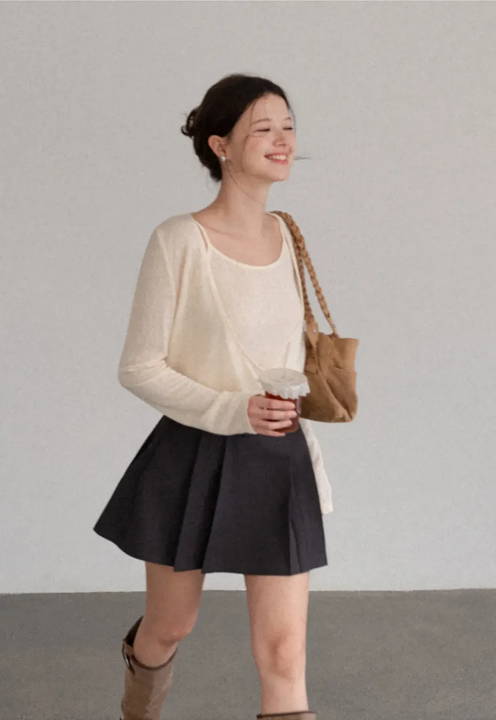 Cropped Wrap Front Cardigan with Button Closure