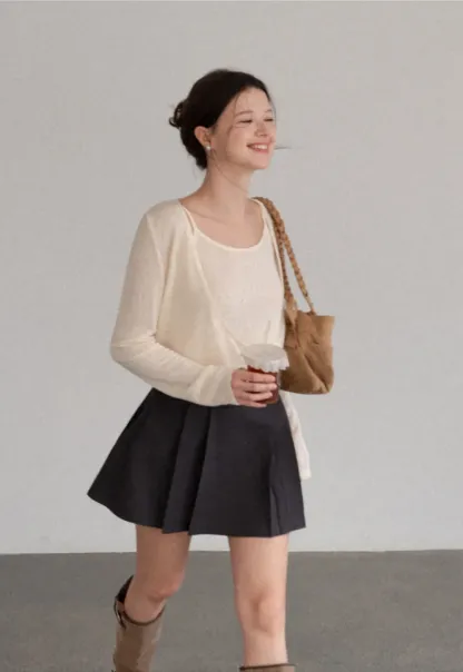 Cropped Wrap Front Cardigan with Button Closure