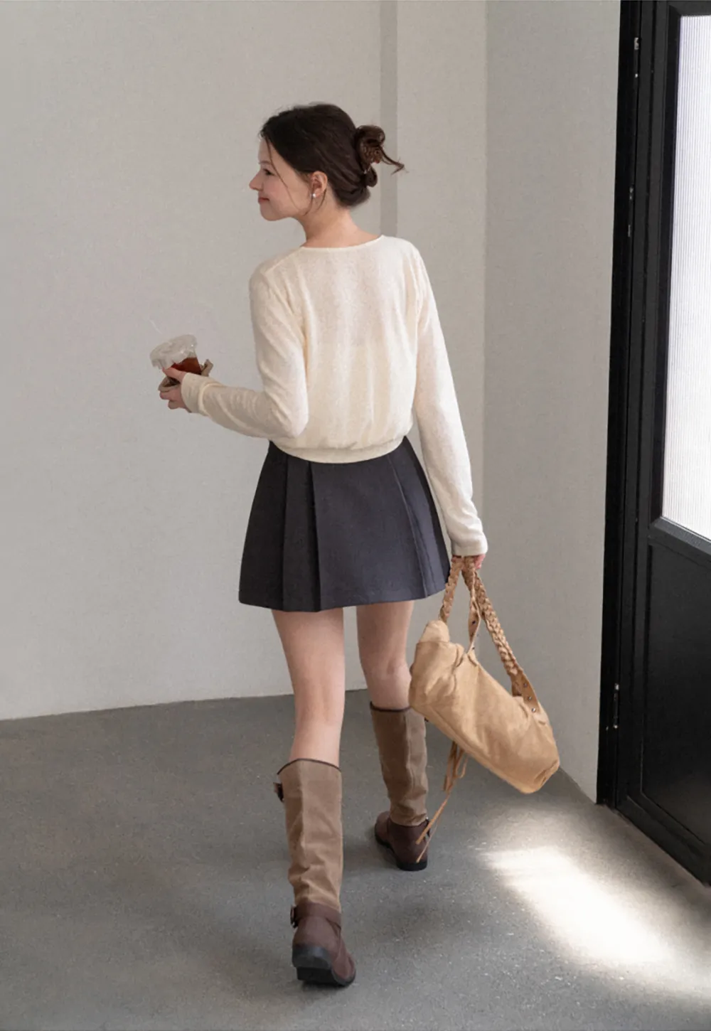 Cropped Wrap Front Cardigan with Button Closure