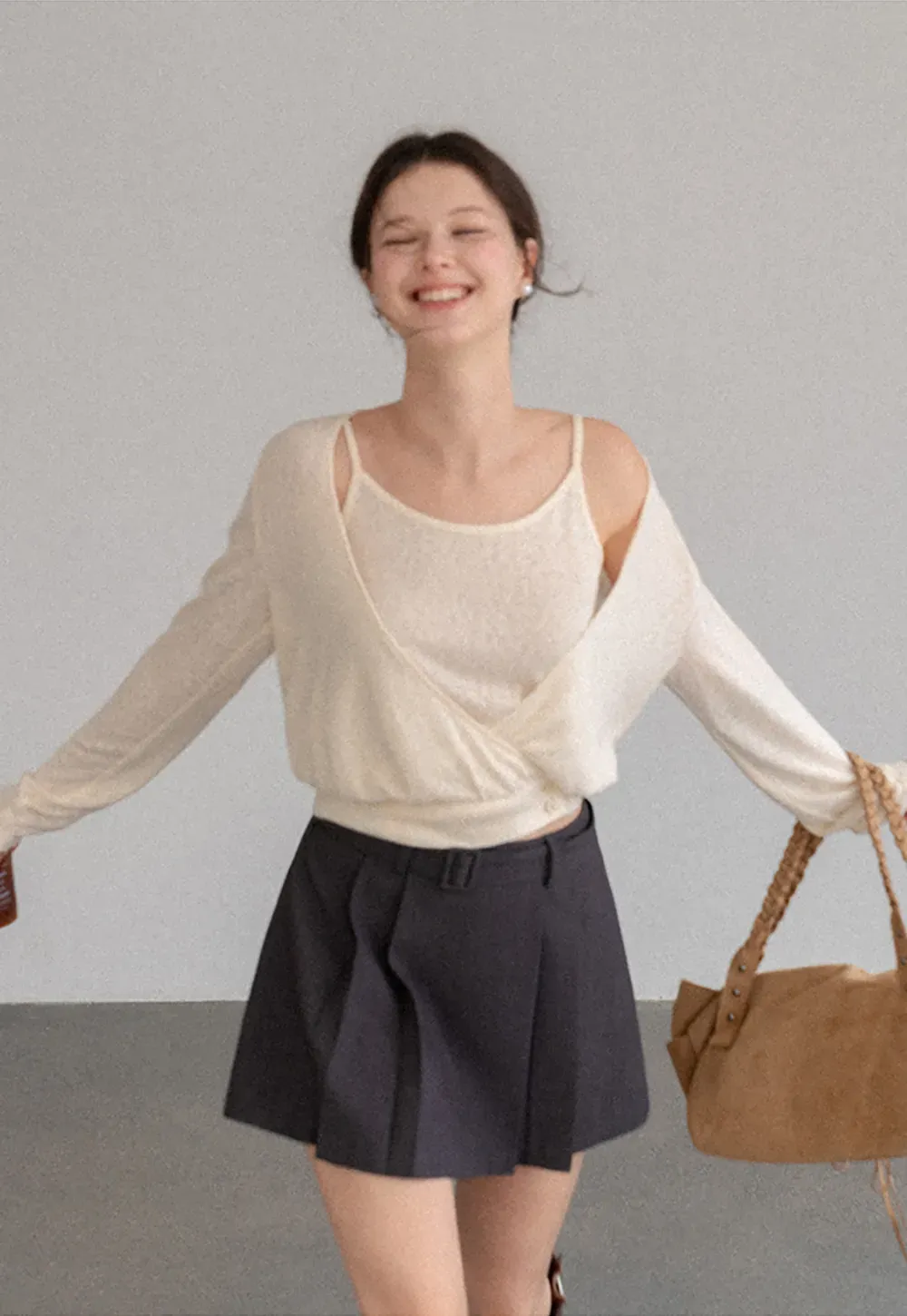 Cropped Wrap Front Cardigan with Button Closure