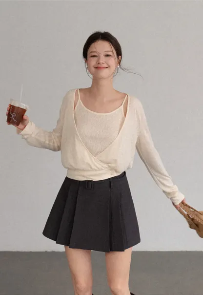 Cropped Wrap Front Cardigan with Button Closure