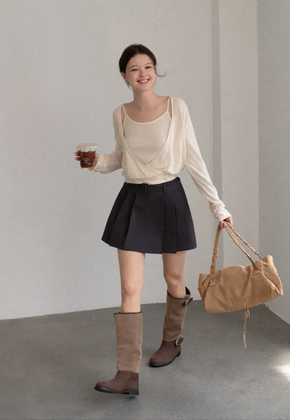 Cropped Wrap Front Cardigan with Button Closure